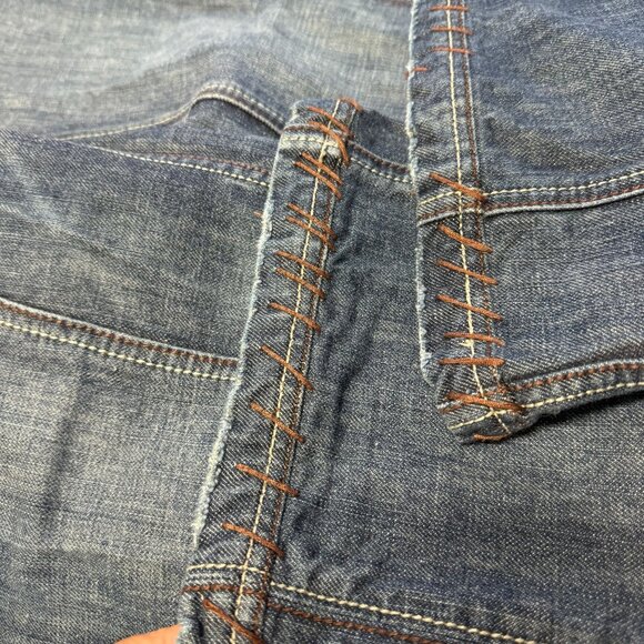 Antik Jeans Mens 33 Actual 34x30 Embroidered Pocket Brown Stitching Button Fly - Picture 10 of 14